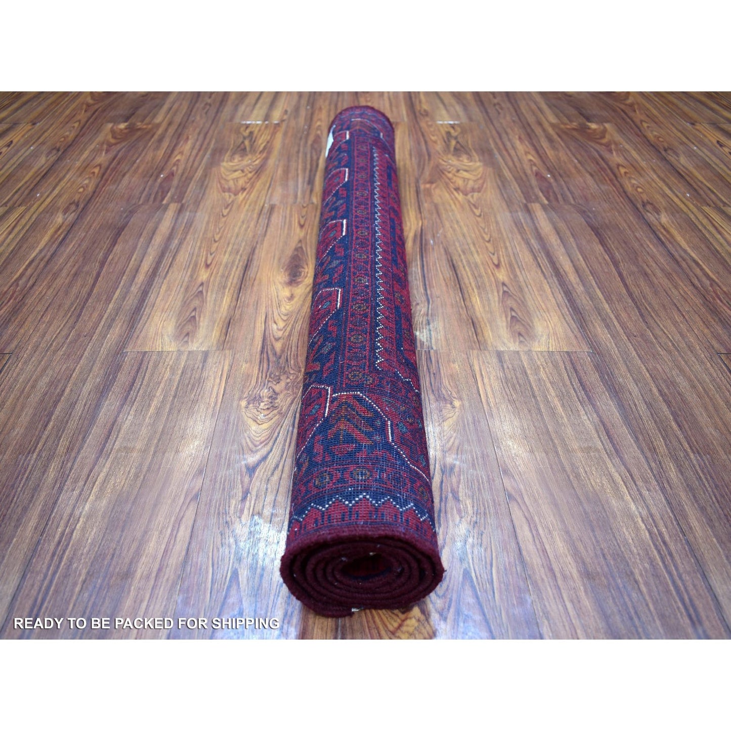 3'4"X4'10" Deep Red Afghan Khamyab Soft Wool Hand Knotted Rug