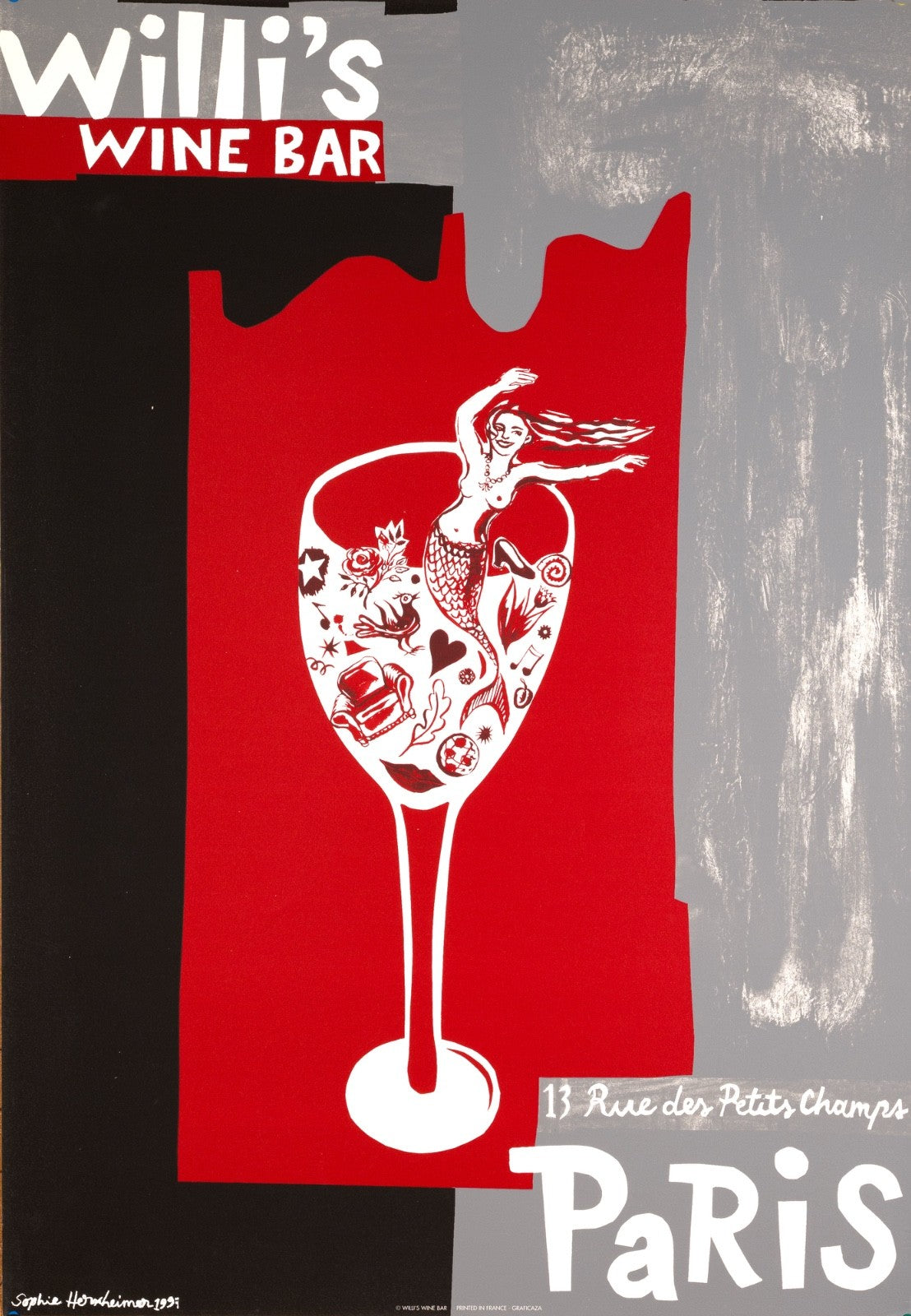 Sophie Herxheimer Willis Wine Bar 1997 Original Poster Serigraph On Thick Paper