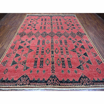 8'7"X11'3" Red Peshawar Berber Influence Geometric Pattern Oriental Rug