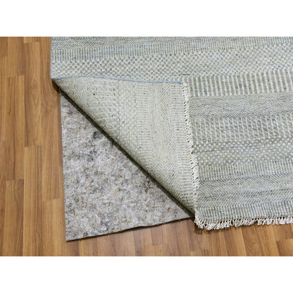 12'X12'4" Olive Gray Grass Design Undyed Wool Hand Knotted Square Rug