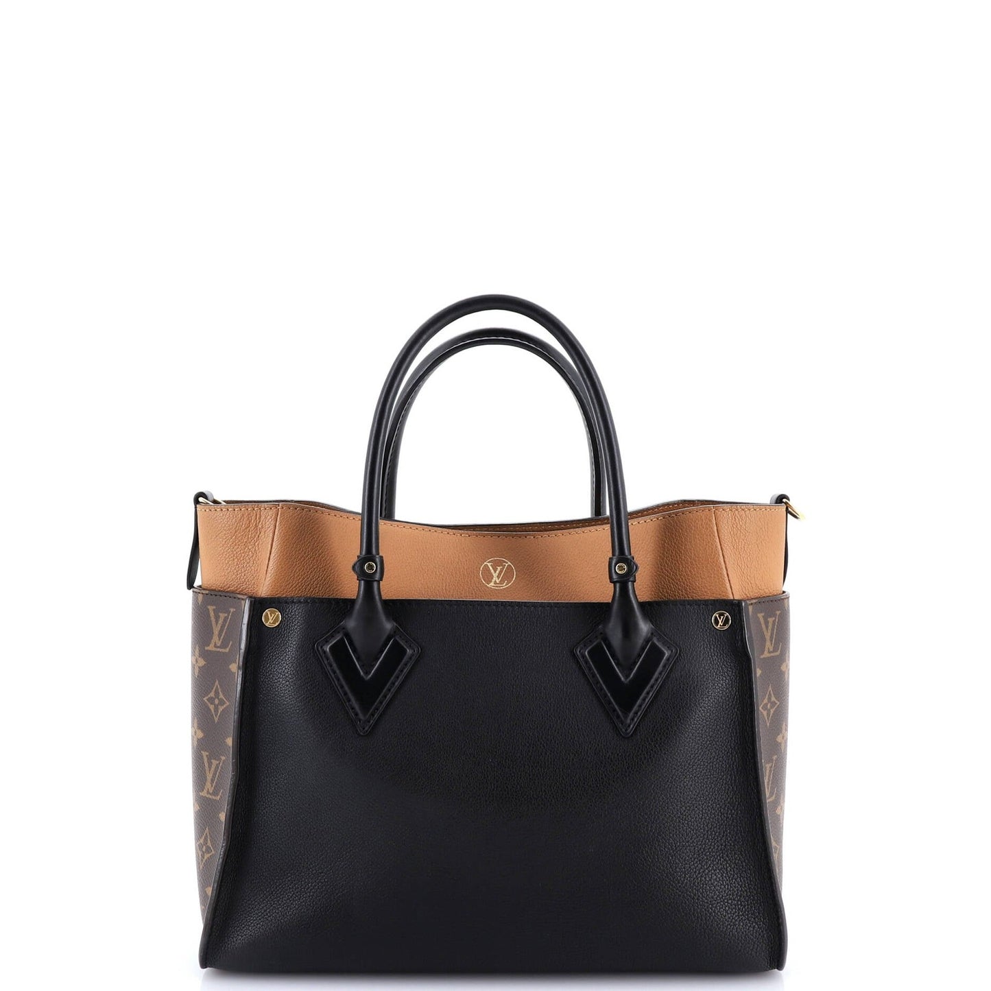 Louis Vuitton On My Side Tote Leather With Monogram Canvas Mm
