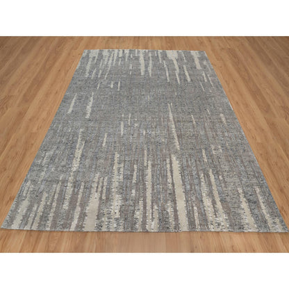 8'1"X10'2" Gray Nepali Weave Line Design Textured Wool Hand Knotted Rug