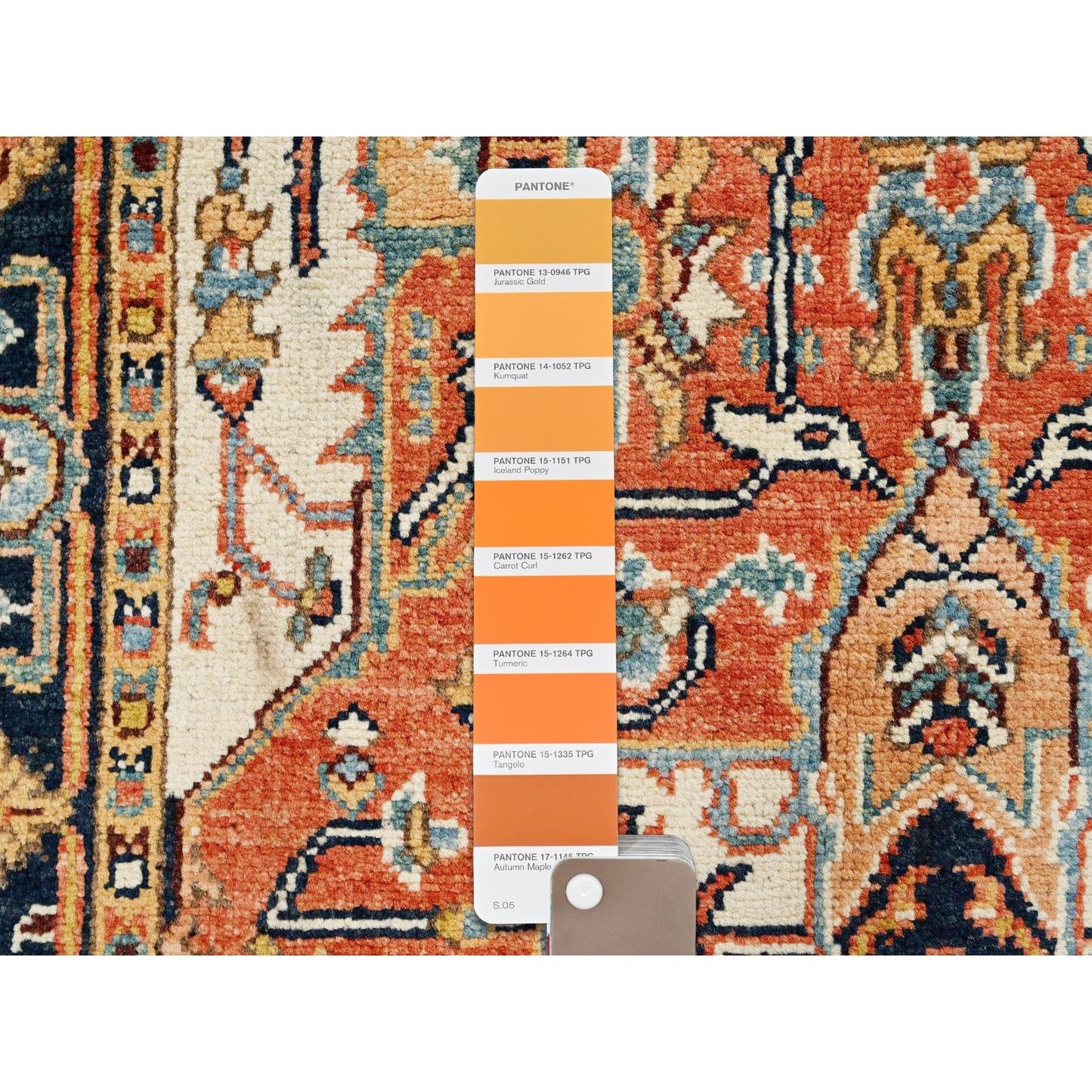 3'X5' Orange Soft Wool Rug Peshawar With Seeripe Heris Design Hand Knotted