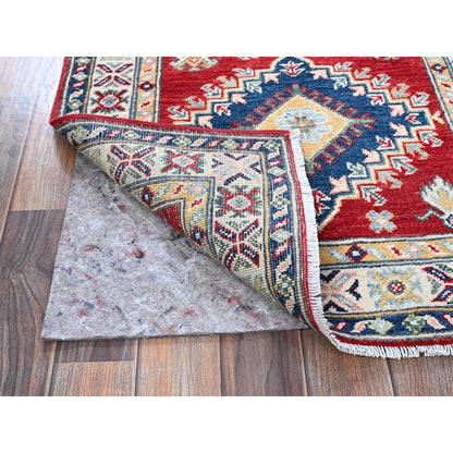 2'7"X8'1" Red Kazak With Tribal Design Hand Knotted Soft Wool Runner Rug
