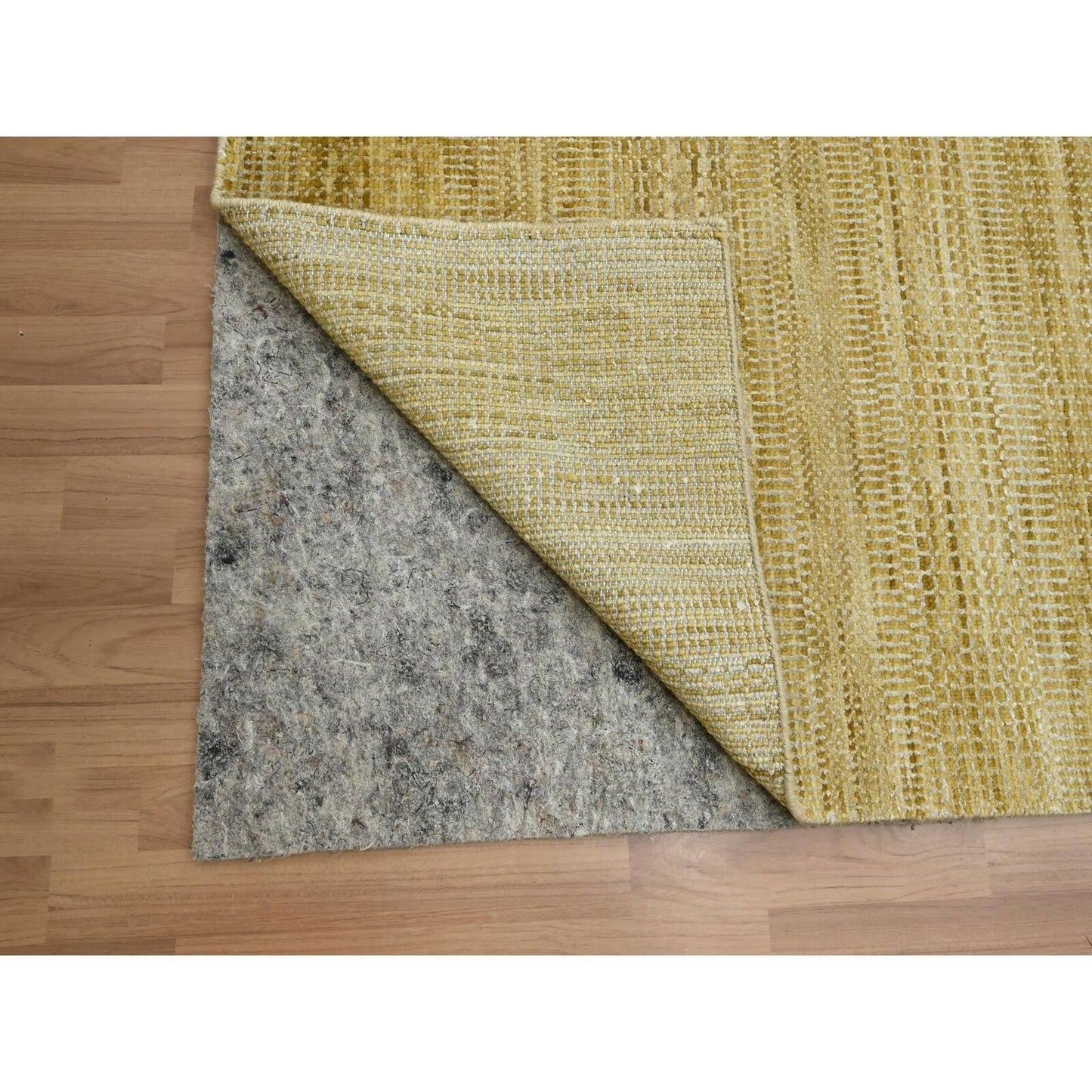 10'X14' Honey Brown Modern Grass Design Hand Knotted Wool And Silk Rug