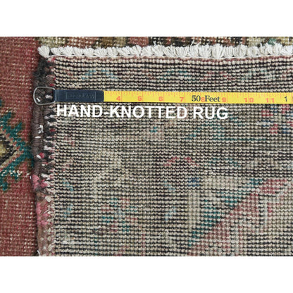 3'9"X12'8" Brown Hand Knotted Vintage Farsian Worn Wool Runner Rug