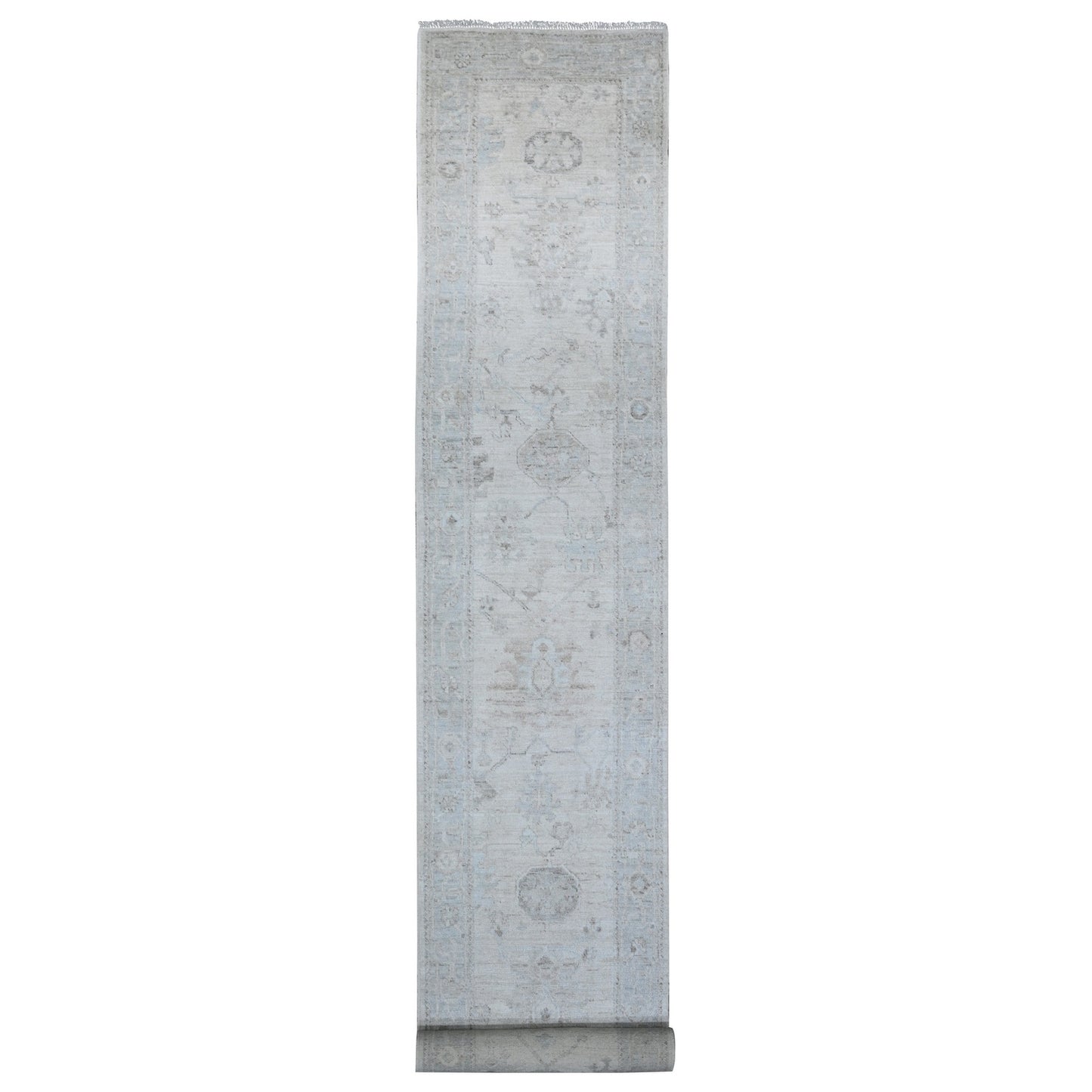 2'9"X19' Smoke White Afghan Angora Oushak Oversized Oriental Runner Rug
