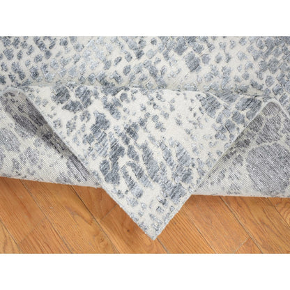 4'X6' Ivory Modern Design Hand Knotted Silk With Textured Wool Rug