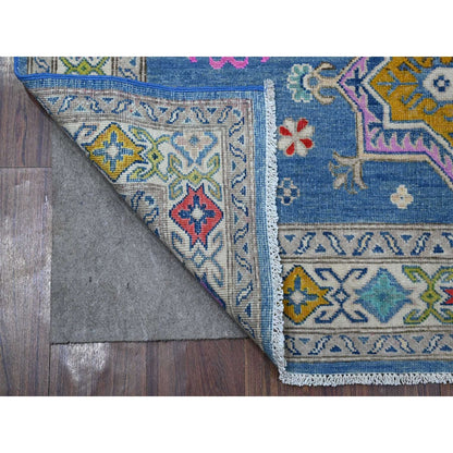 5'X6'5" Air Superiority Blue Hand Knotted Fusion Kazak Oriental Rug