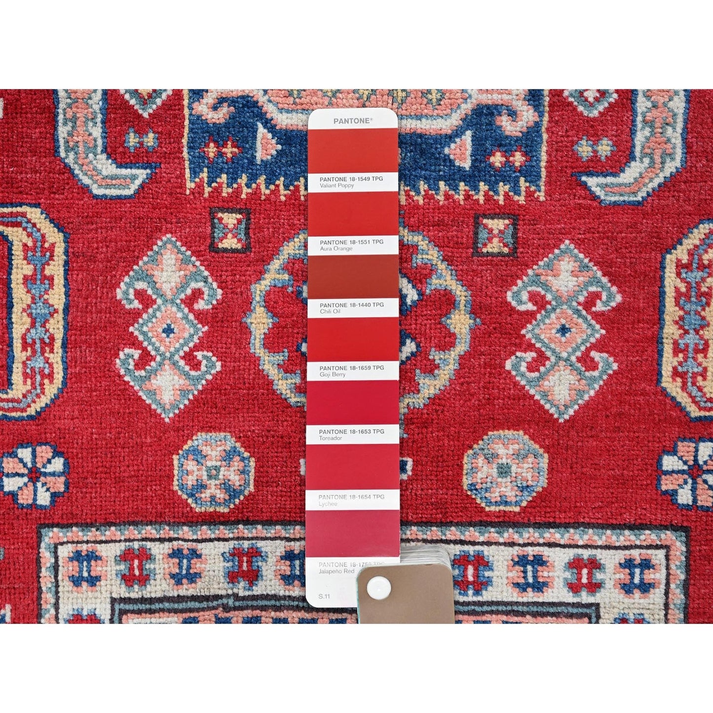 3'5"X5' Red Kazak With Geometric Design Soft Wool Hand Knotted Oriental Rug