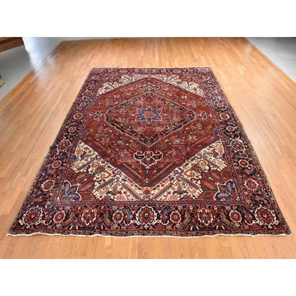 9'8"X13' Red Semi Antique Zoroastrian Heris Clean Hand Knotted Wool Rug