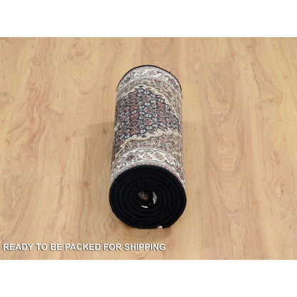 2'X8'1" Black Tebraz Mahi 175 Kpsi Pure Wool Hand Knotted Runner Rug