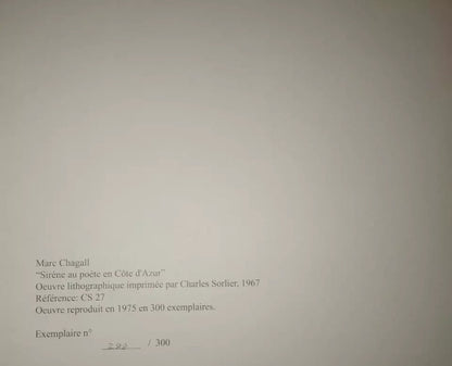 Marc Chagall Numbered Coa Lithograph Published Signed Sorlier