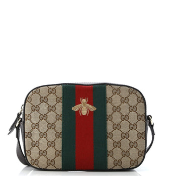 Gucci Bee Web Camera Bag Gg Canvas