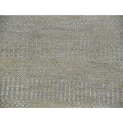 9'X12'3" Cloudy Gray Hand Knotted Grass Design Pure Wool Oriental Rug
