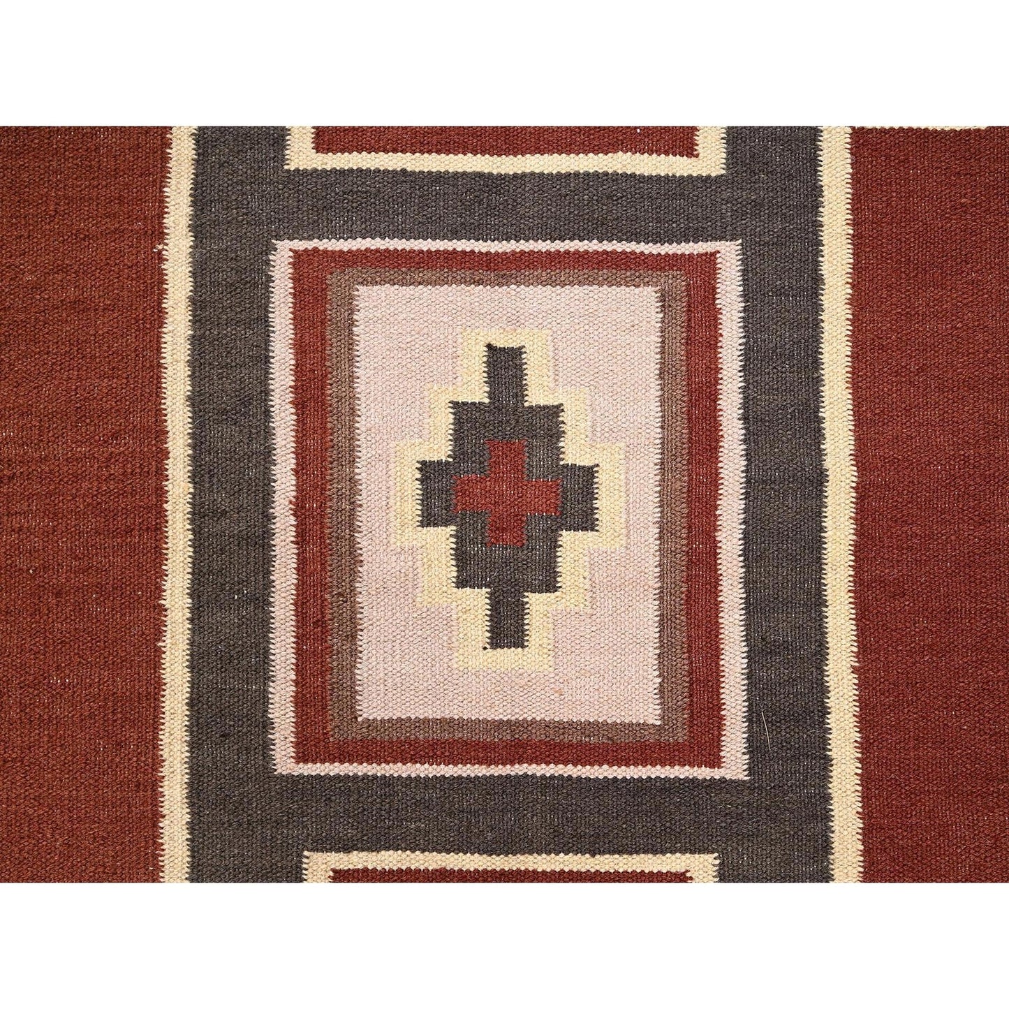 5'2"X7' Brown American Geometric Design Rug Flat Weave Hand Woven Wool