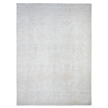 9'8"X13'1" Shoreline Gray Hand Knotted Soft Wool White Wash Peshawar Rug