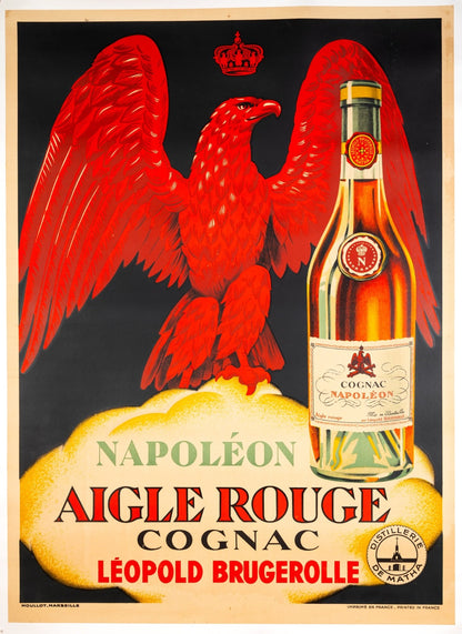 Napoleon Cognac Aigle Rouge Poster 1928 Moullot Marseille Original Lithograph