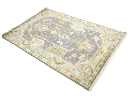 Handmade Floral Oushak Chobi Rug Colorfast
