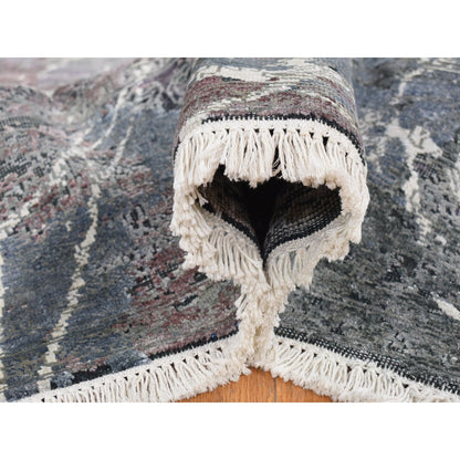 Rug 7'7"x10'1" Gray Hand Knotted Broken Zoroastrian Design Silk with Wool