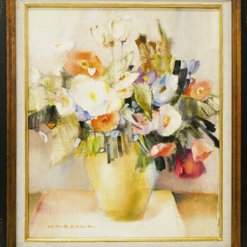 Krystyna Warecka Original Oil Painting Still Life With Flowers Poland Signed F8