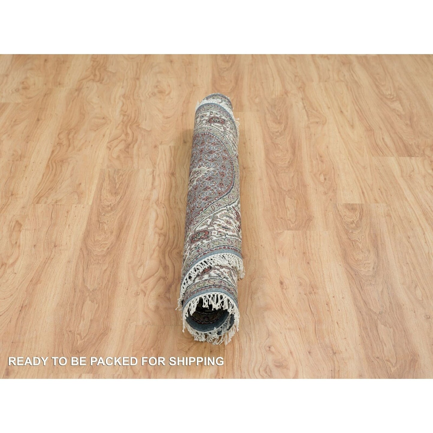 5'X5' Gray Wool And Silk Hand Knotted Tebraz Mahi Round Oriental Rug