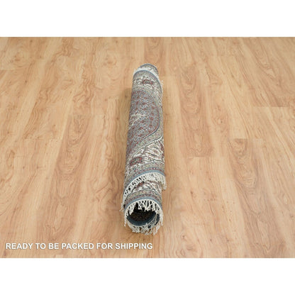 5'X5' Gray Wool And Silk Hand Knotted Tebraz Mahi Round Oriental Rug