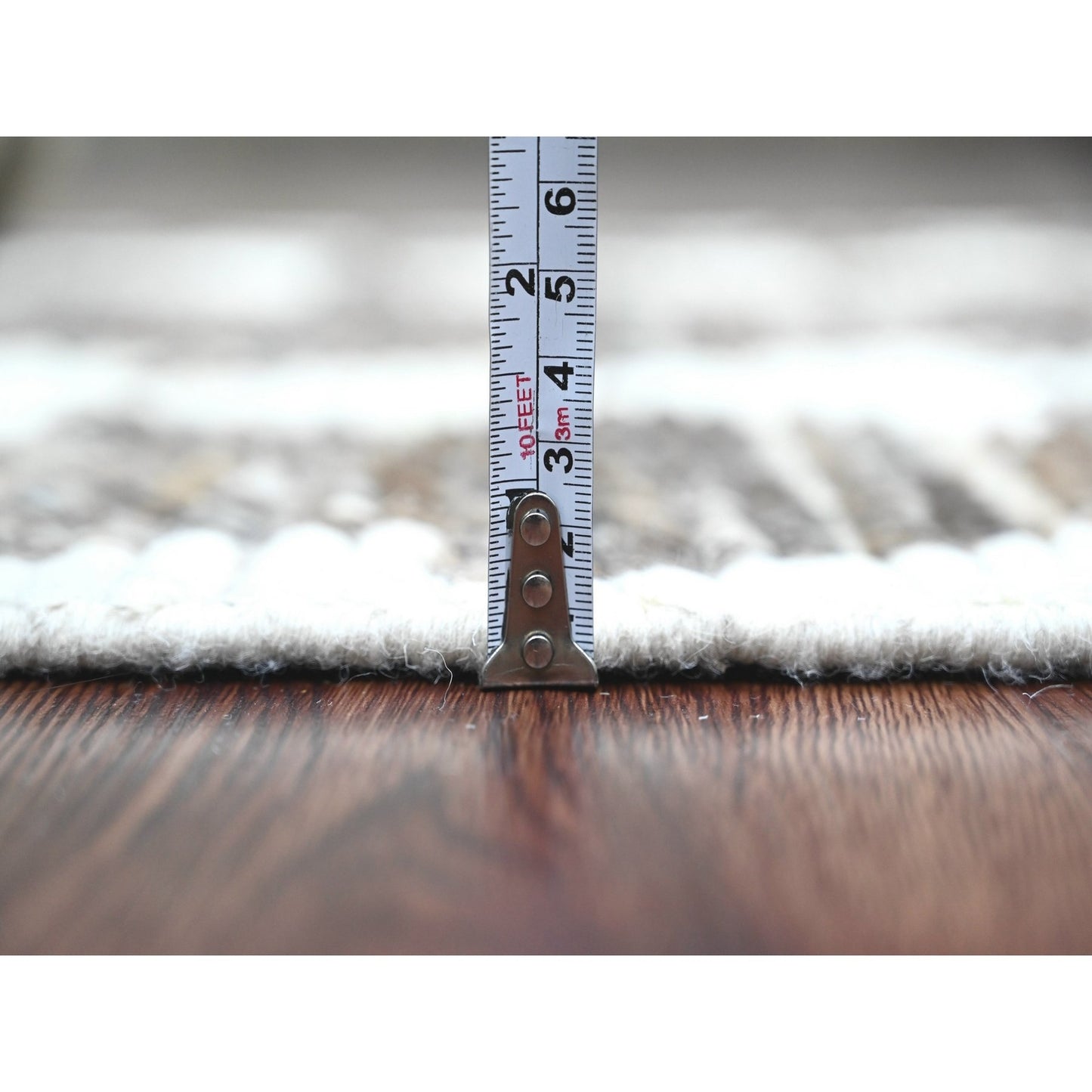 3'1"X16'8" Brown Moroccan Weave Line Design Hand Knotted Wool Runner Rug