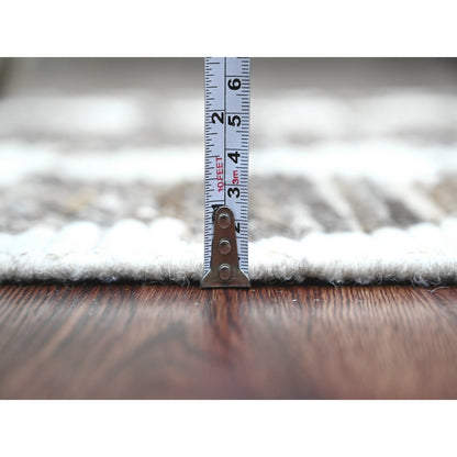 3'1"X16'8" Brown Moroccan Weave Line Design Hand Knotted Wool Runner Rug