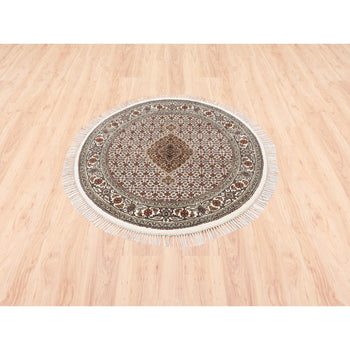 4'X4' Hand Knotted Wool-Silk Fish Medallion Design Tebraz Mahi Rug