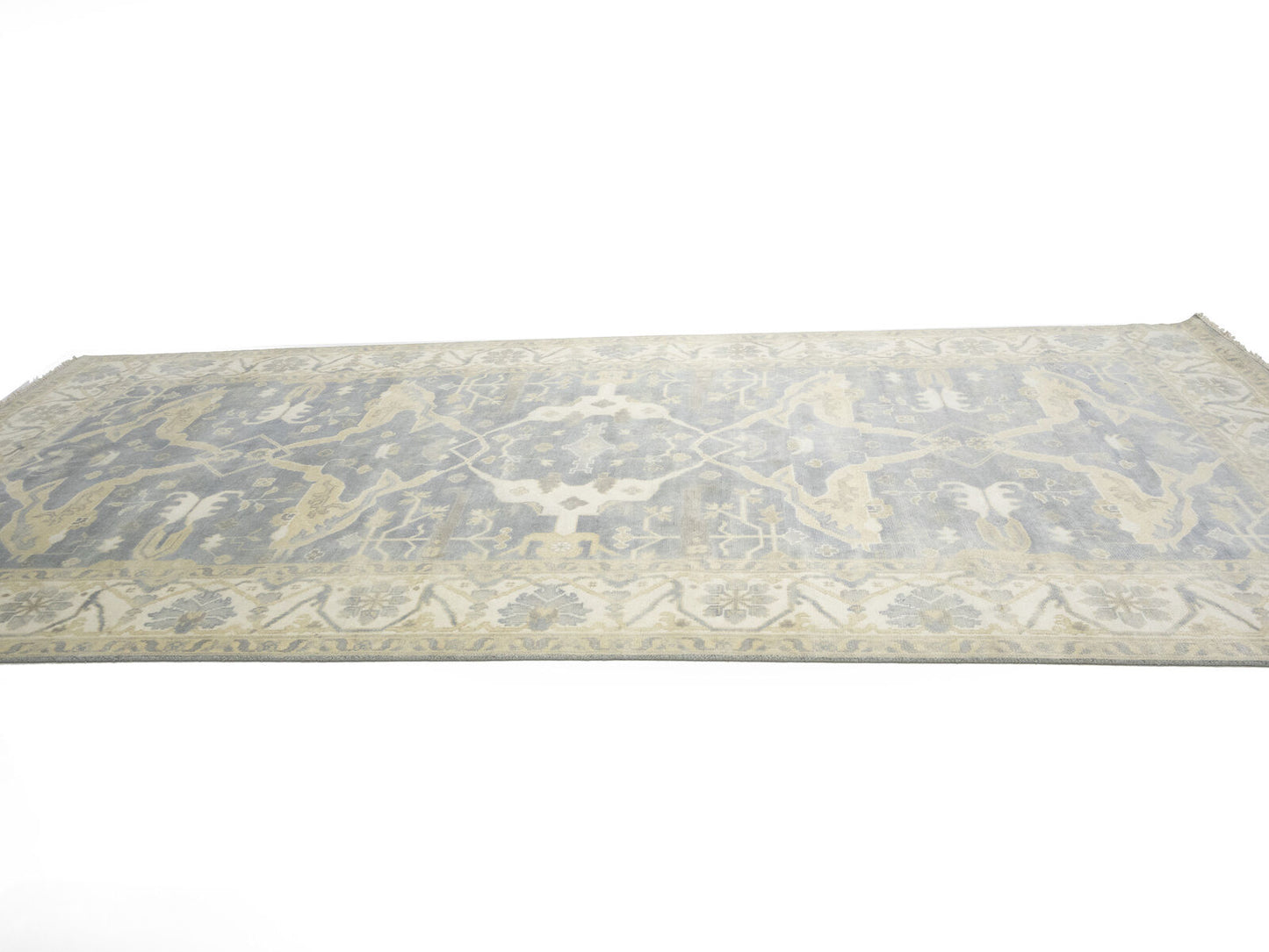 Muted Gray Floral Oushak Oriental Rug Handmade