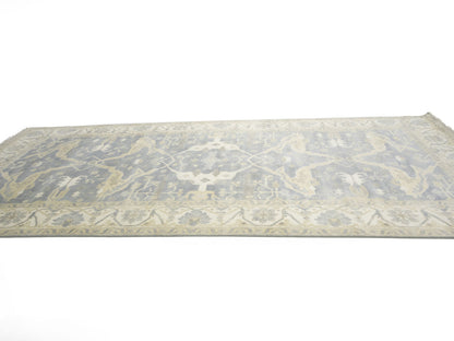 Muted Gray Floral Oushak Oriental Rug Handmade