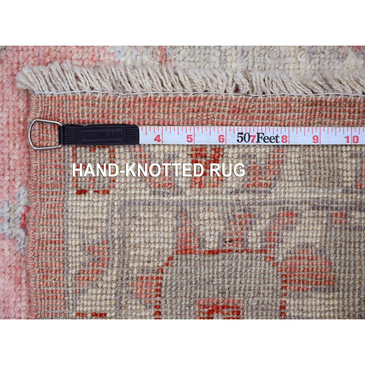 6'2"X9'1" Pink Afghan Angora Oushak Leaf Pattern Hand Knotted Wool Rug