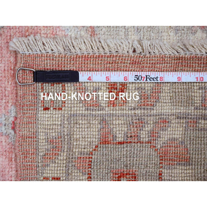6'2"X9'1" Pink Afghan Angora Oushak Leaf Pattern Hand Knotted Wool Rug