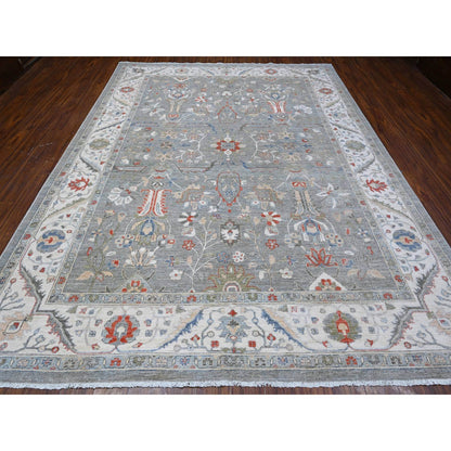 9'2"X11'10" Shark Gray Hand Knotted Heris All Over Design Peshawar Rug
