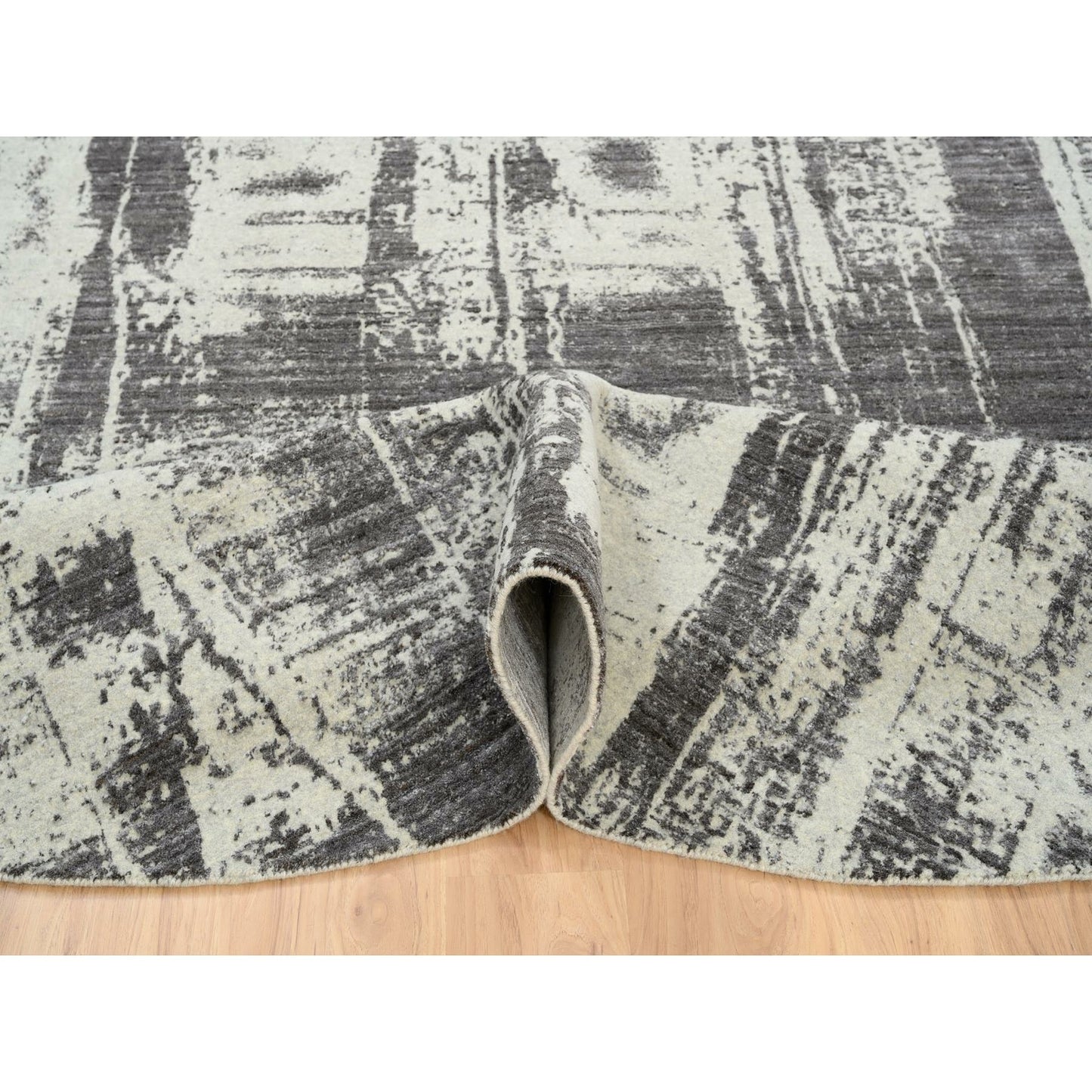 10'X10' Black Modern Design Wool And Silk Hand Loomed Round Rug