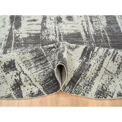 10'X10' Black Modern Design Wool And Silk Hand Loomed Round Rug