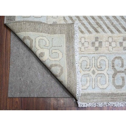 11'2"X14'3" Gray Washed Out Peshawar Hand Knotted Pure Wool Oversized Rug