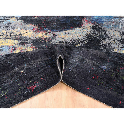 8'X10' Charcoal Black With Pop Of Colors Modern Wool-Silk Handknotted Rug