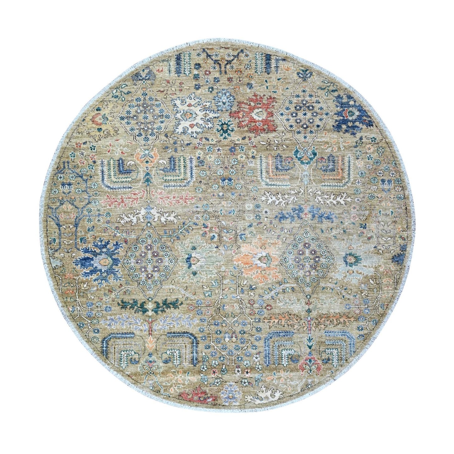 6'x6' Gray Hand Knotted Pure Wool Natural dyes Round Oriental Rug