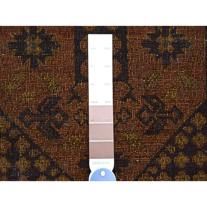 8'10"X12'2" Brown Overdyed Afghan Block Design Hand Knotted Pure Wool Rug