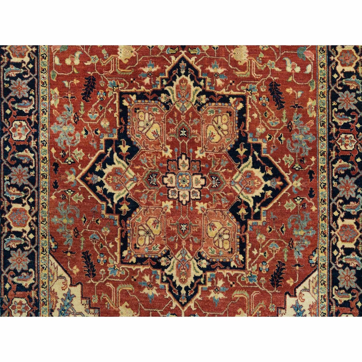 4'X10'1" Red Pure Wool Hand Knotted Heris Re-Creation Wide Runner Rug