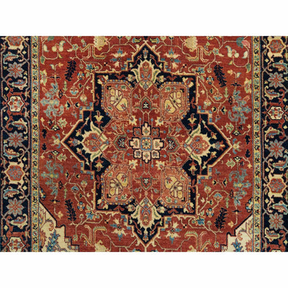 4'X10'1" Red Pure Wool Hand Knotted Heris Re-Creation Wide Runner Rug