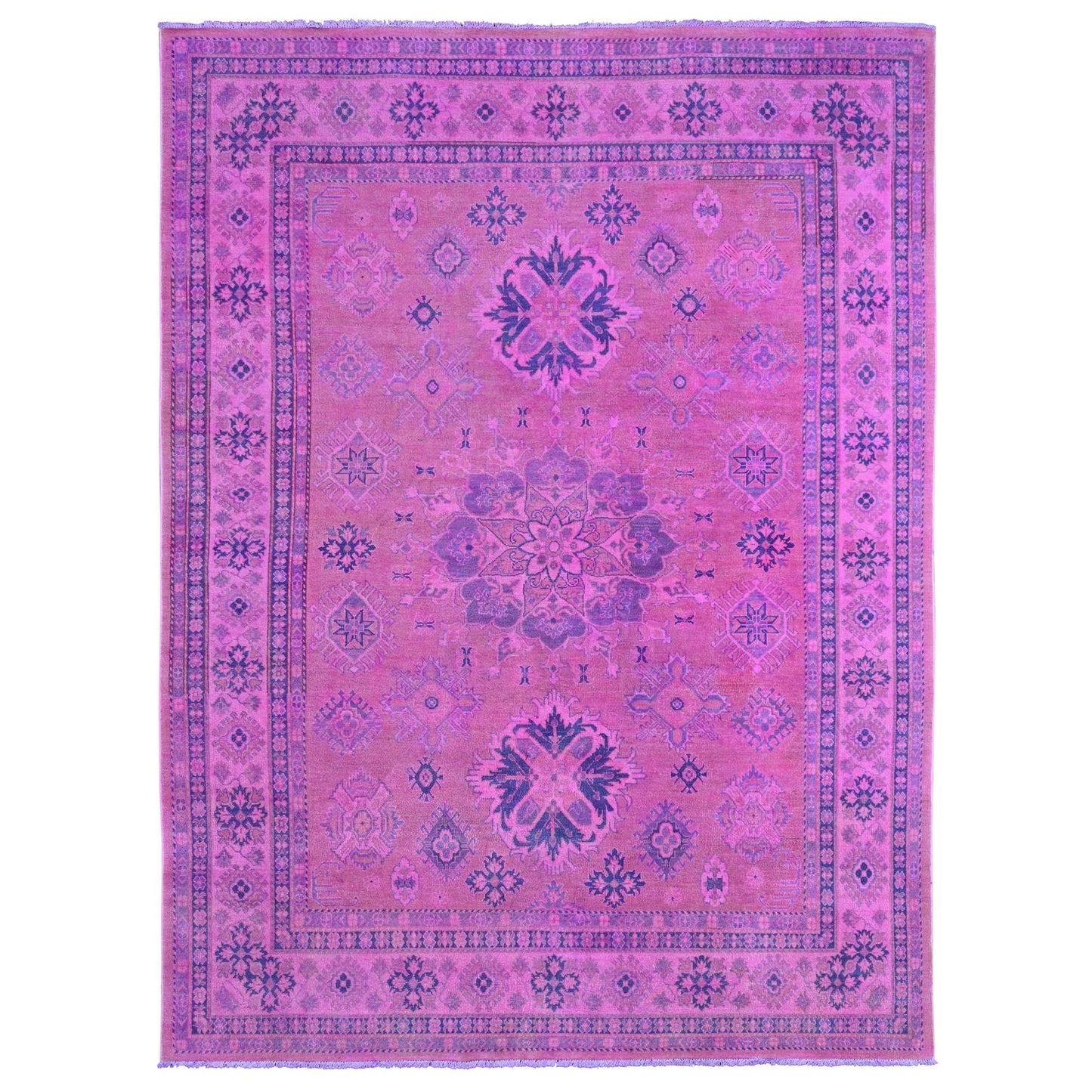 8'6"X11'4" Pink Overdyed Kazak Medallion Design Hand Knotted All Wool Rug