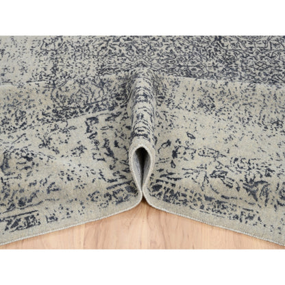 Light Gray Fine Jacquard Wool Silk Hand Loomed Oriental Rug