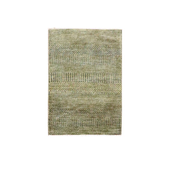 2'X3' Golden Brown Modern Grass Design Hand Knotted Wool And Silk Mat Rug