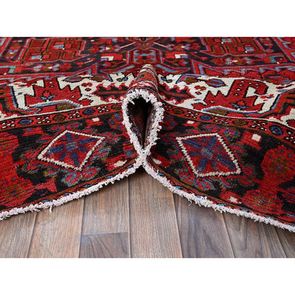 8'4"X11'4" Red Vintage Zoroastrian Heris Sheared Low Hand Knotted Wool Rug