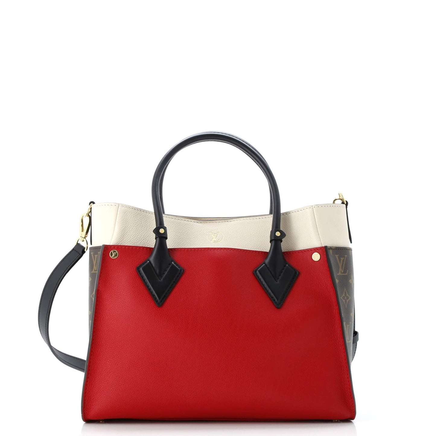 Louis Vuitton On My Side Tote Leather With Monogram Canvas Mm