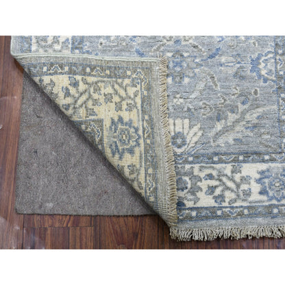 2'6"X9'9" Hand Knotted Gray Afghan Peshawar Extra Soft Wool Runner Rug