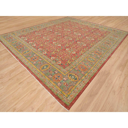 14'X16'5" Red Pure Wool Hand Knotted Antiqued Oushak Design Oversized Rug